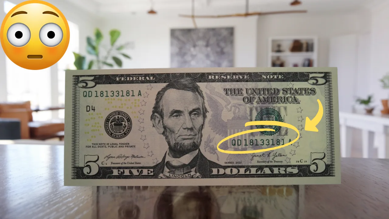 $5 Bill With Radar Serial Number